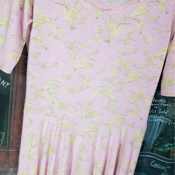 Pink witrh Hummingbird print Short sleeve Circle Dress - Picture 2 of 3